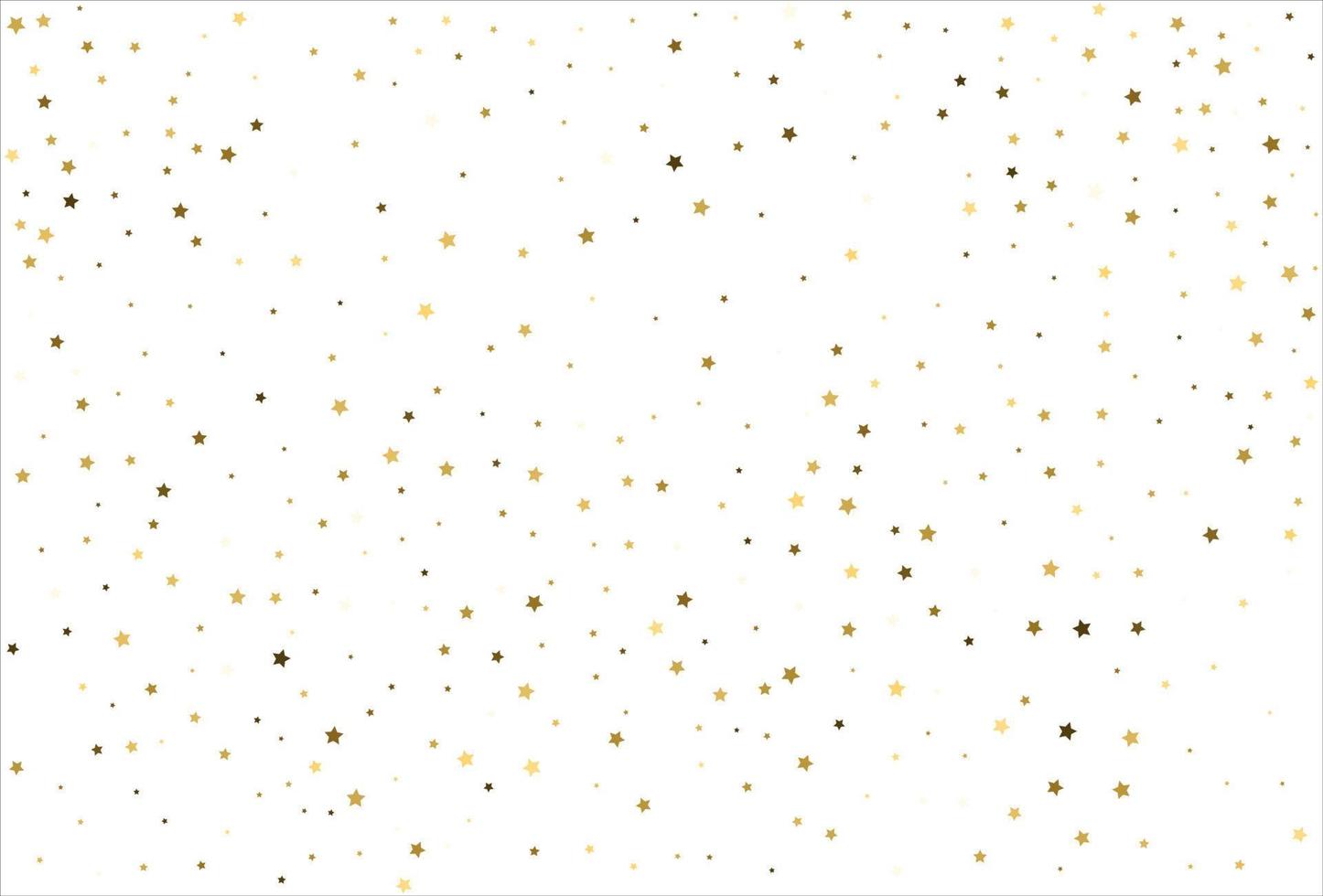 Random falling gold stars on white background. Glitter pattern for banner, greeting card, Christmas and New Year card, invitation, postcard, paper packaging vector