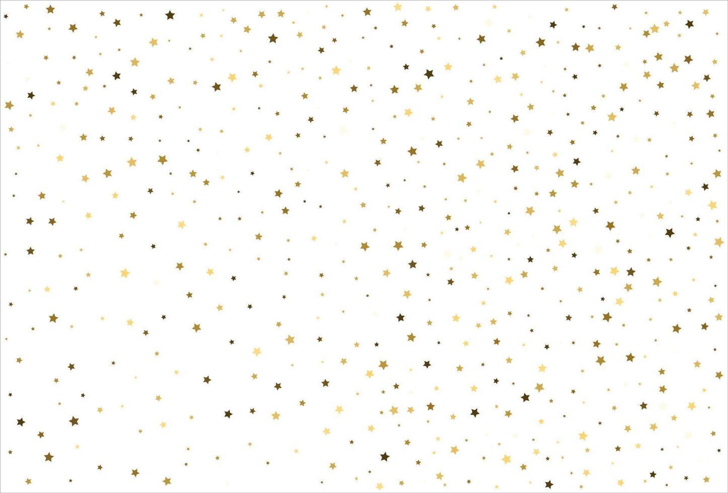 Random falling gold stars on white background. Glitter pattern for banner, greeting card, Christmas and New Year card, invitation, postcard, paper packaging vector