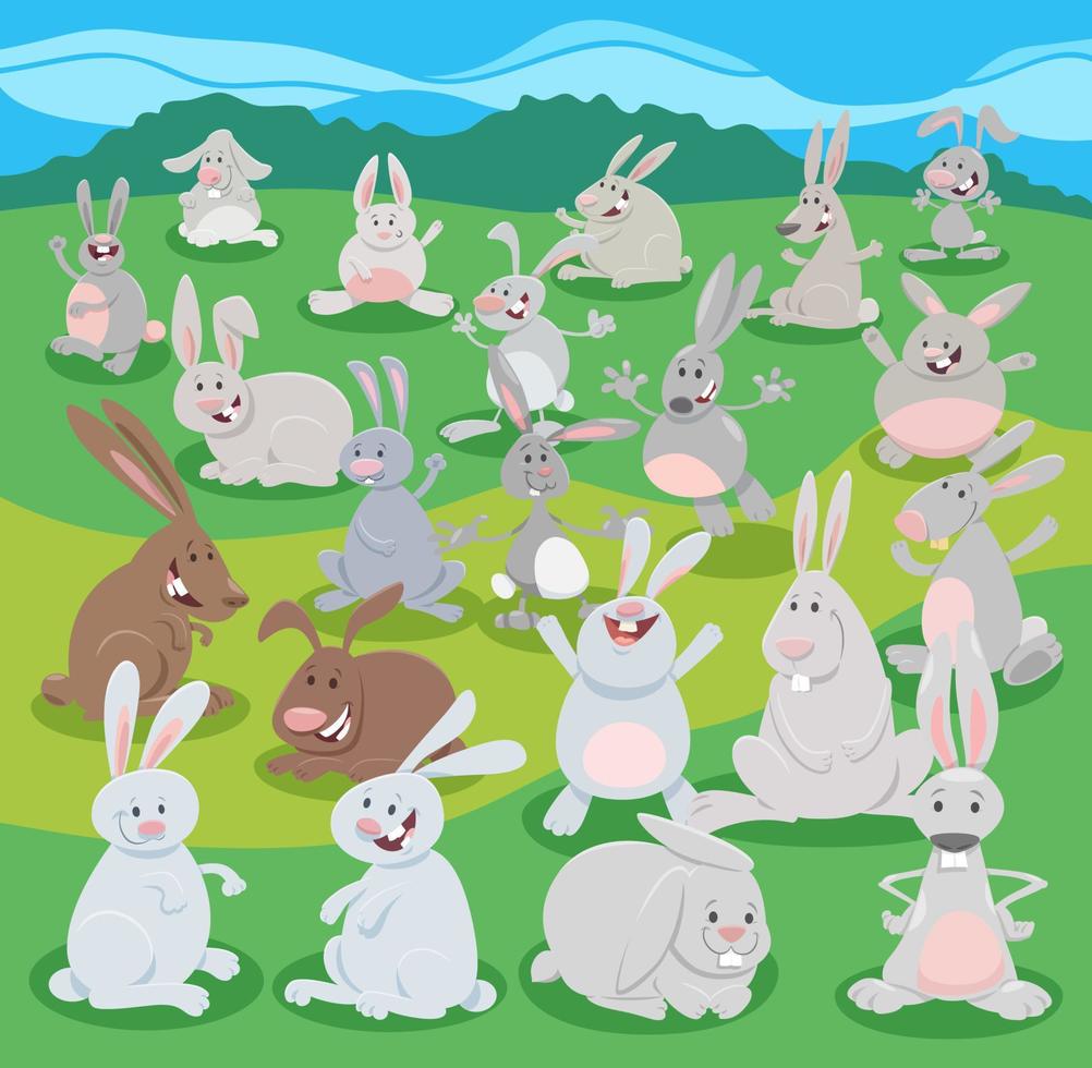 cartoon rabbits or bunnies farm animal characters group vector