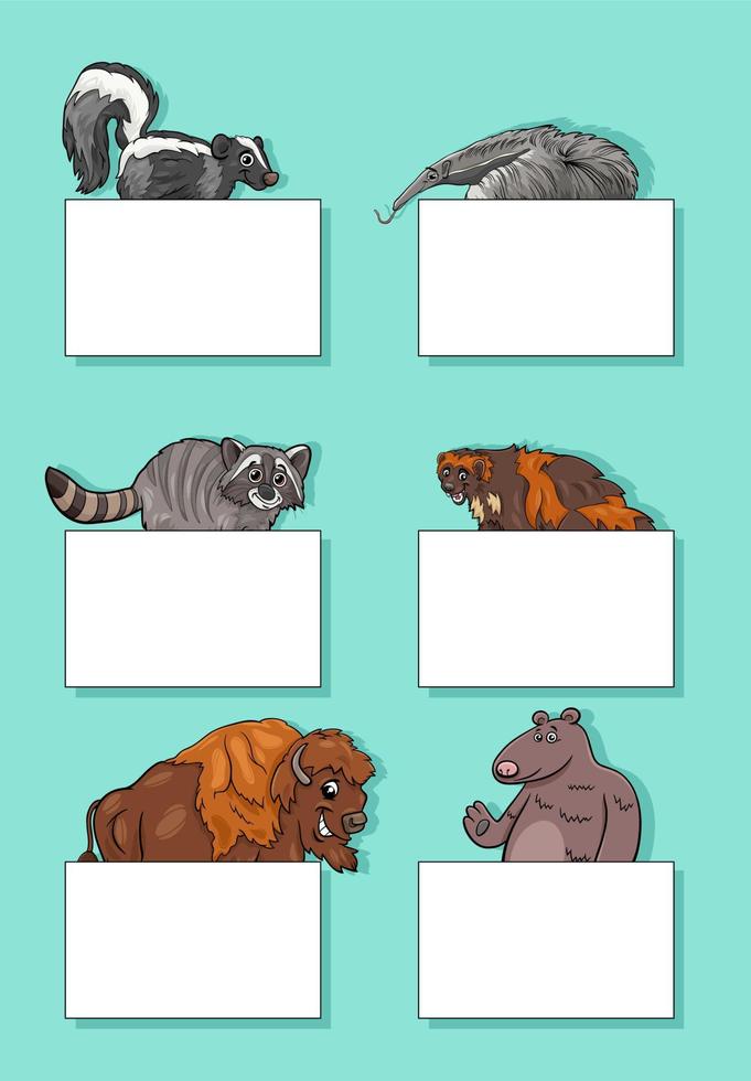 cartoon animal characters with cards or banners design set vector