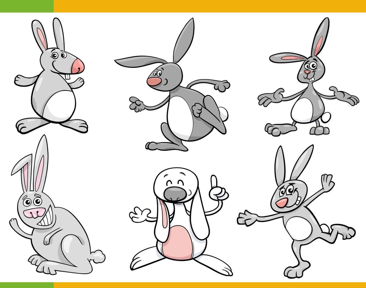funny cartoon rabbits animal characters set vector