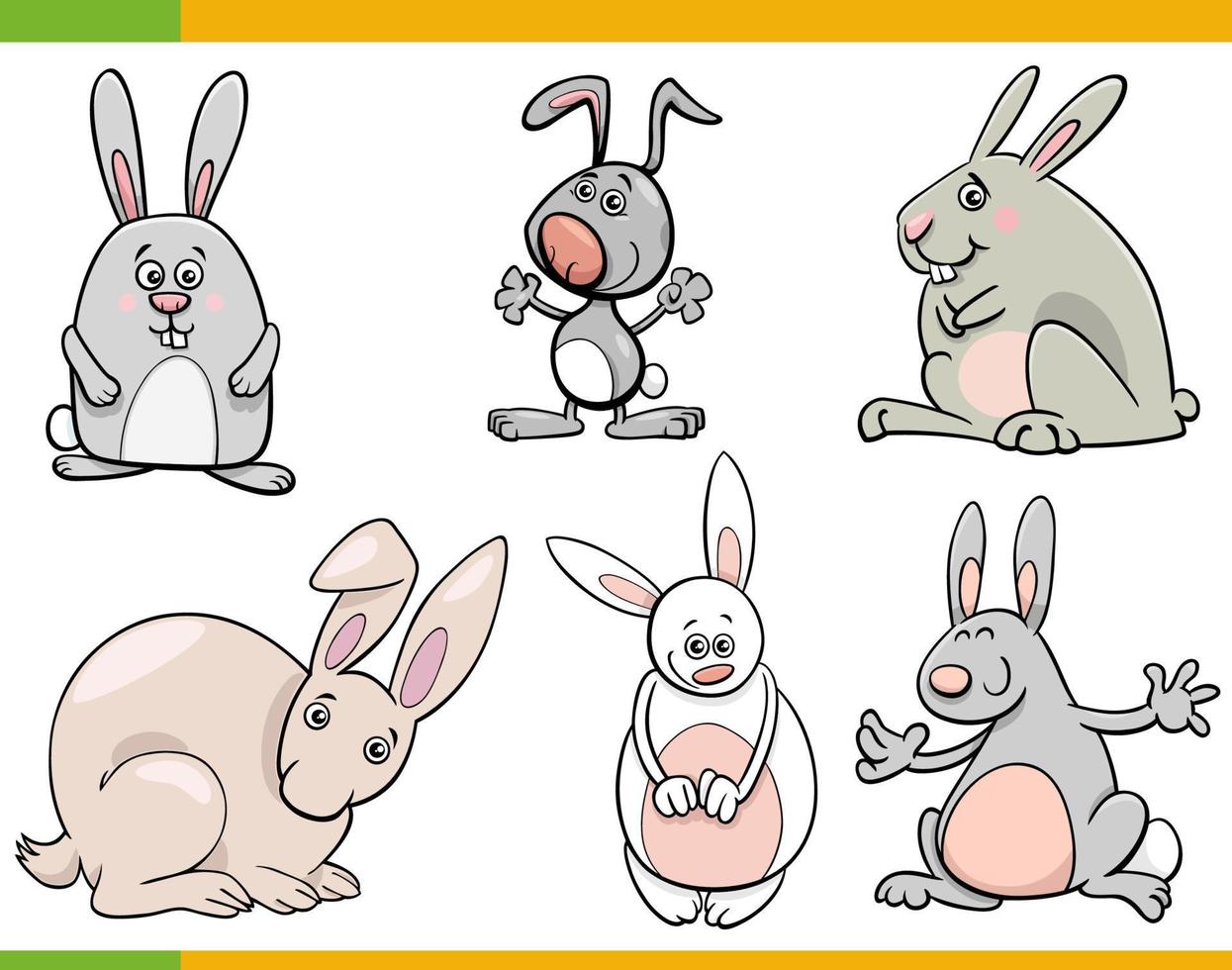 funny cartoon rabbits animal characters set vector