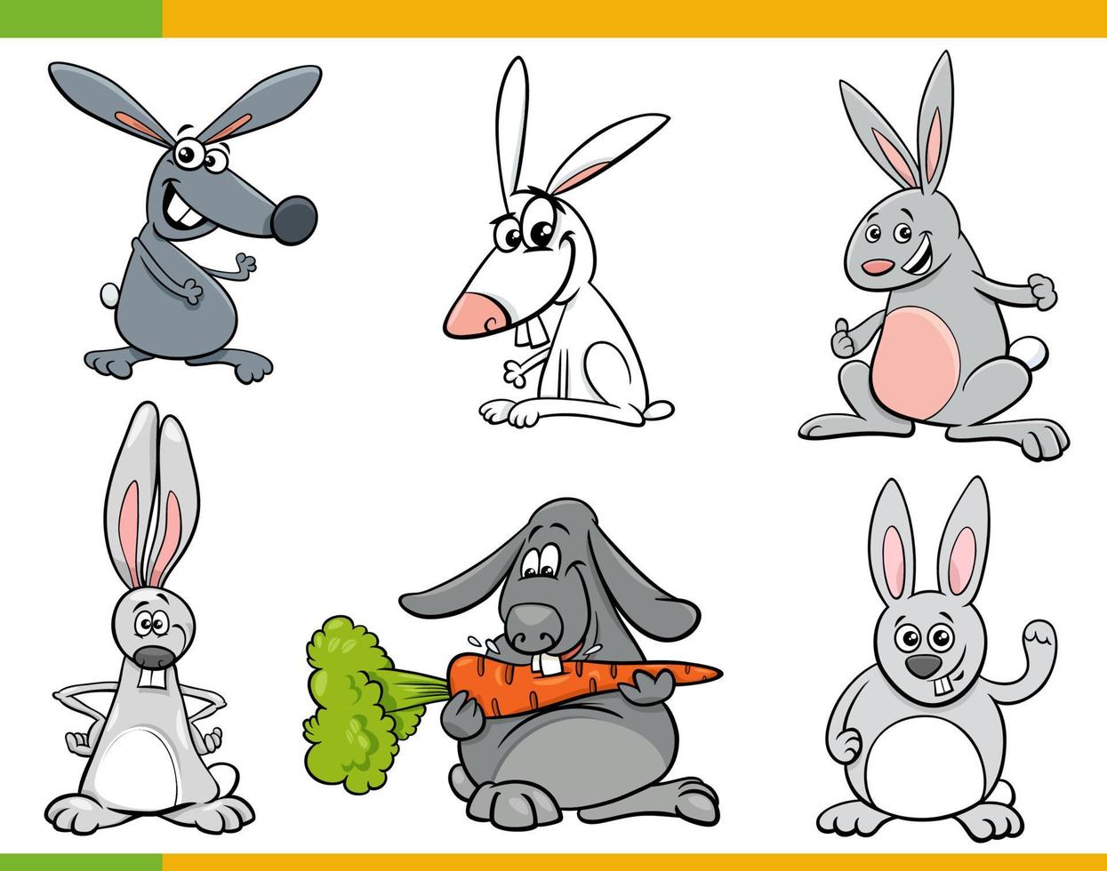funny cartoon rabbits animal characters set vector