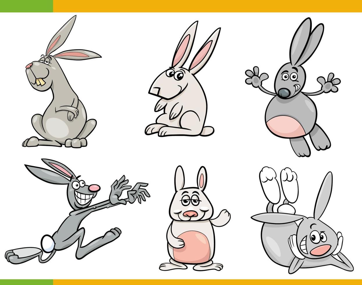 funny cartoon rabbits animal characters set vector