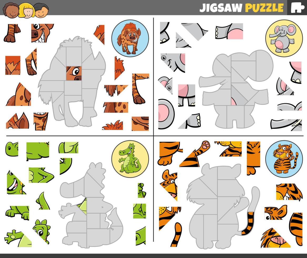 jigsaw puzzle games set with funny cartoon animals vector