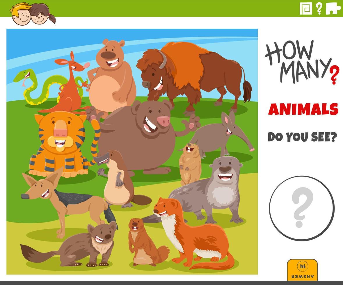 counting cartoon wild animals educational game vector