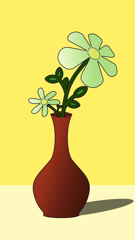 Still life vector illustration. Still life illustration of a flower vase. Simple and relax of isolated of bloom flower im vase for leisure design or painting art in yellow background