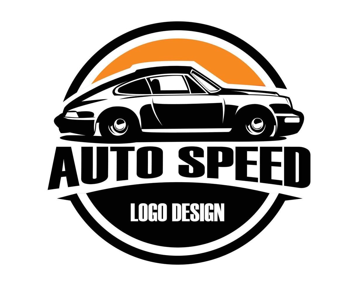 Old classic european car silhouette logo isolated on white background looking from side. vector illustration available in eps 10.