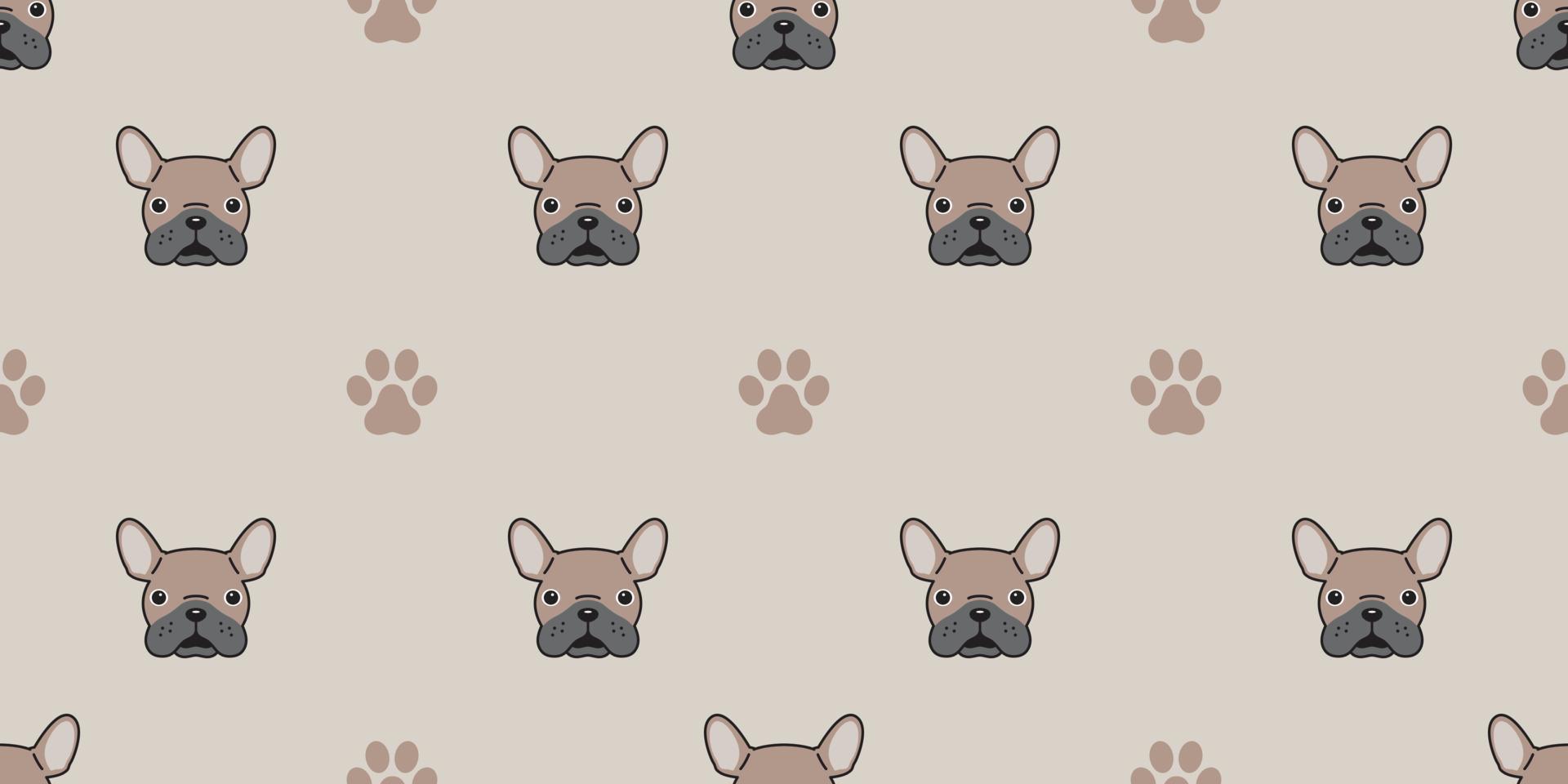 dog isolated french bulldog paw seamless pattern doodle wallpaper background brown vector