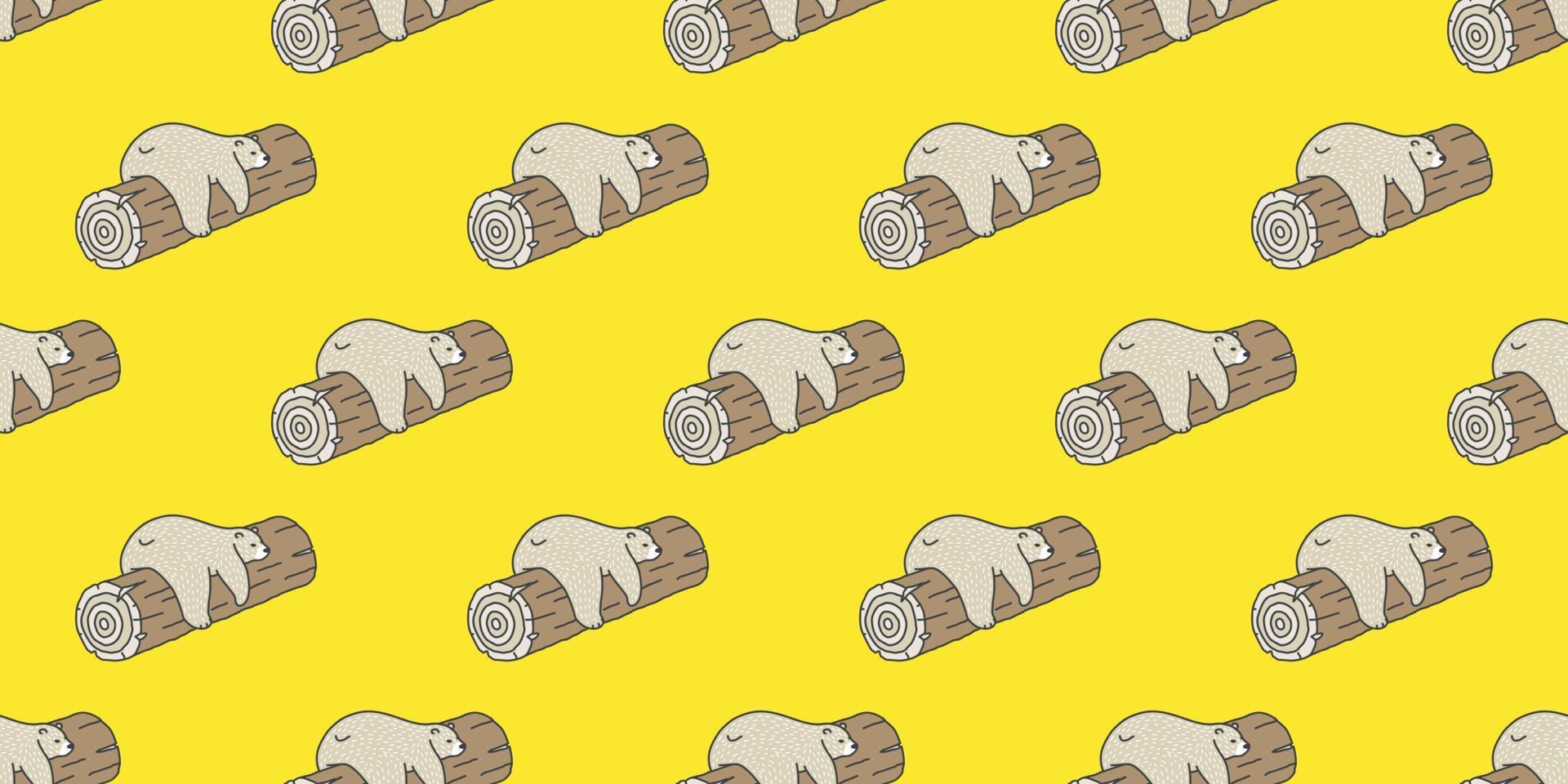 Bear seamless pattern Polar Bear sleep log doodle wallpaper isolated background yellow vector