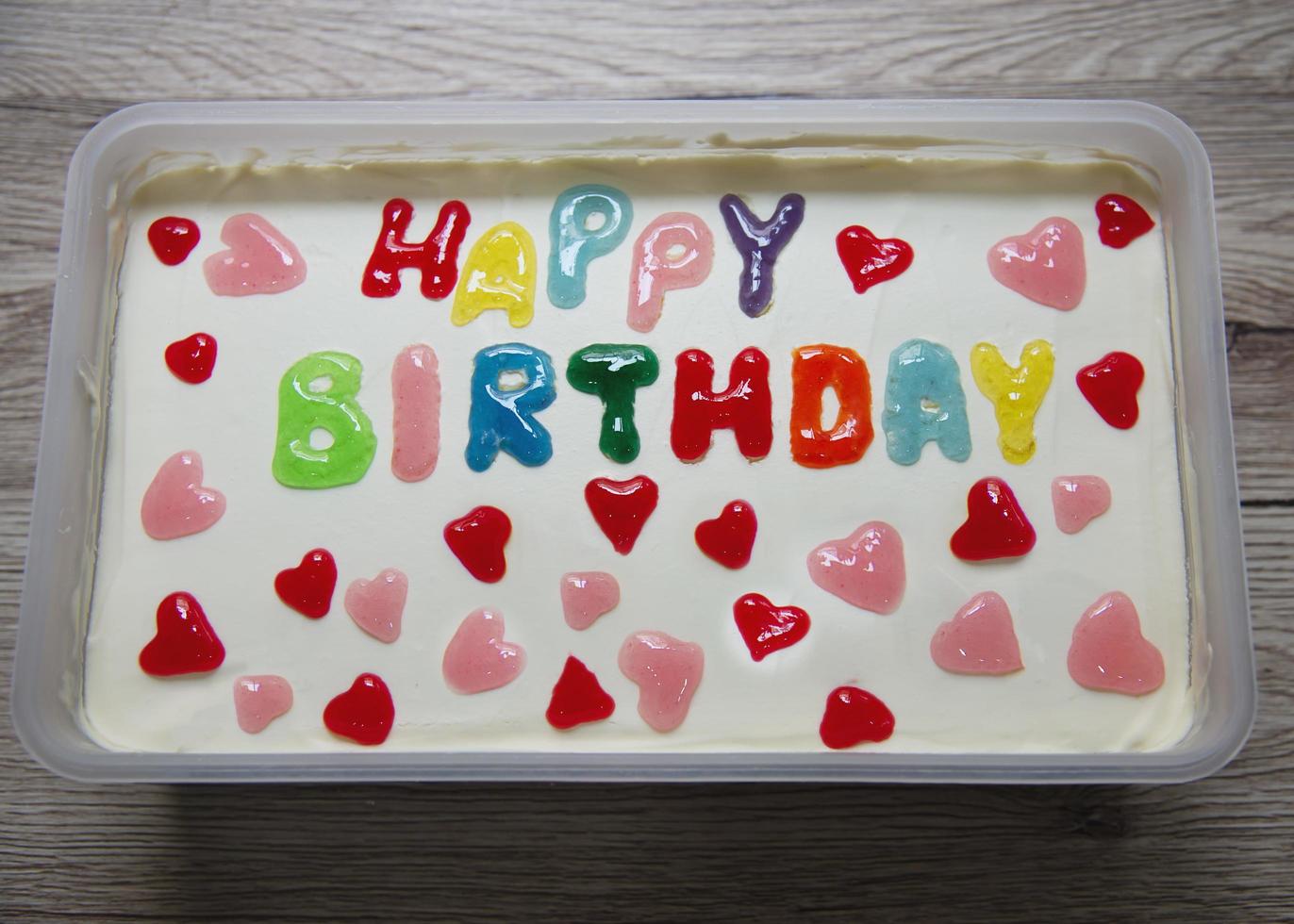 colorful birthday cake for happy birthday party, anniversary happiness celebration greeting event, home bakery happy concept photo