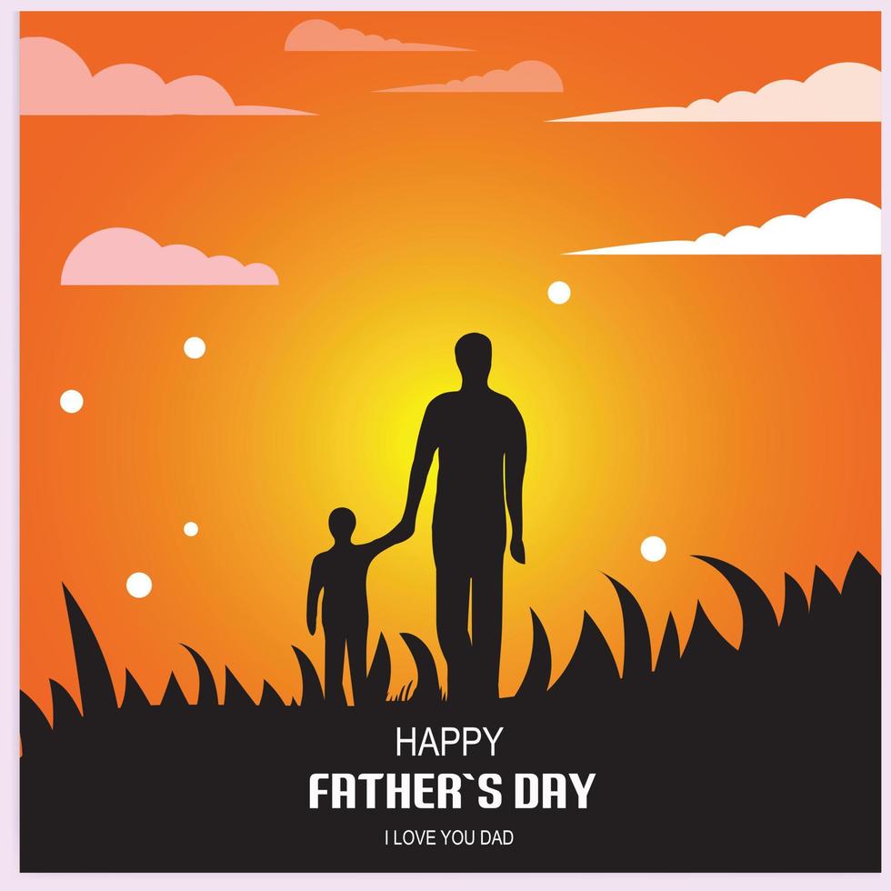Happy father's day with Silhouette son is riding his father's neck at Mountain peaks in the evening time vector design