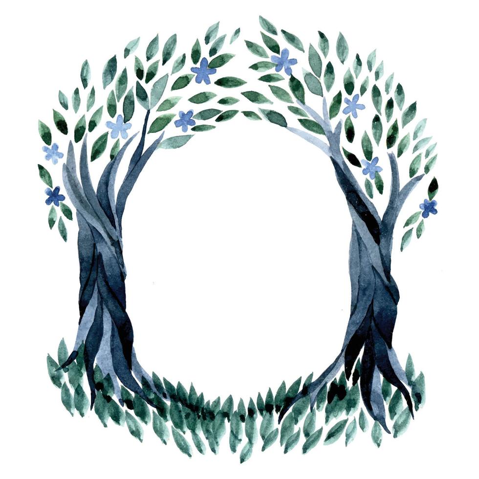 watercolor magic forest frame. silhouette of a fabulous, magical forest. design for halloween. frame for cards, books. vector