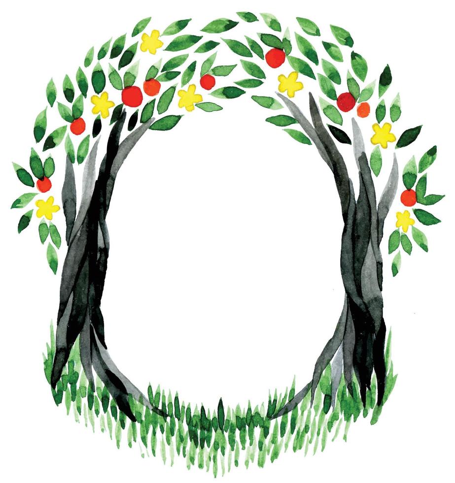 watercolor magic forest frame. silhouette of a fabulous, magical forest. design for halloween. frame for cards, books. vector