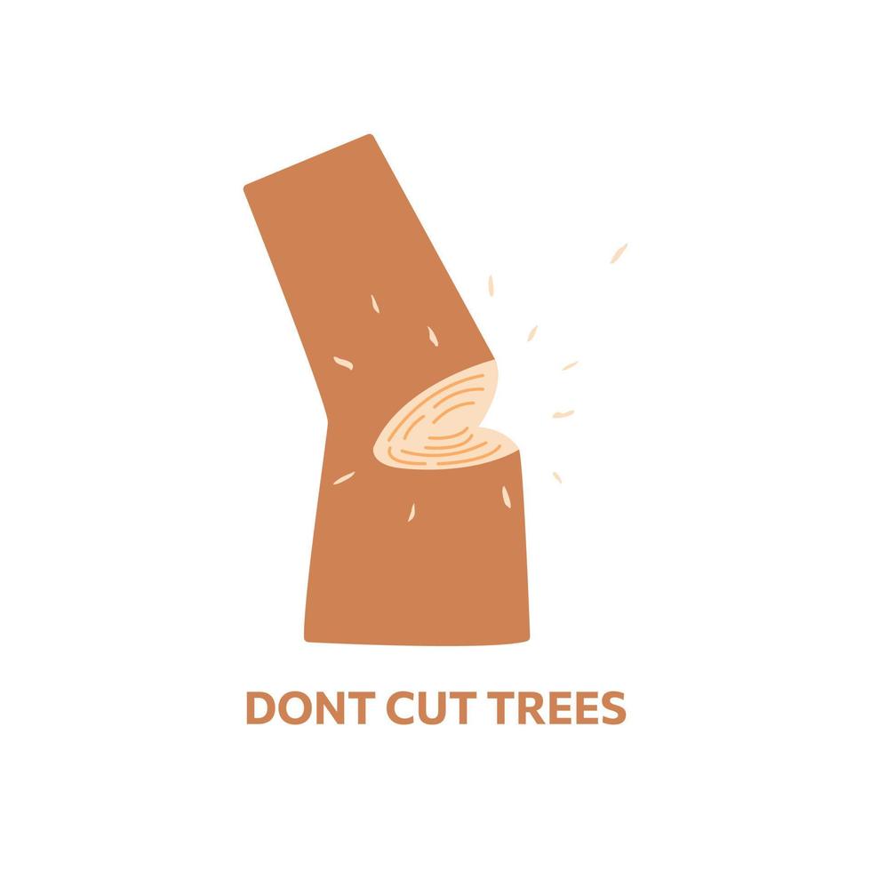 Half cut down tree. Save forest. Vector