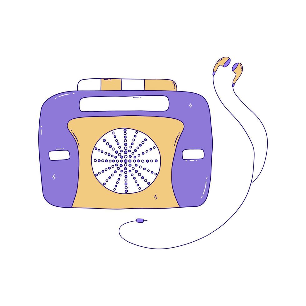 Cassette audio player retro with headphones. Vector