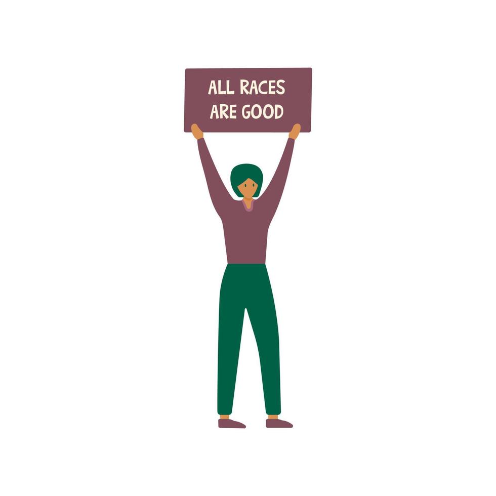 Girl holding a poster. All races are good vector