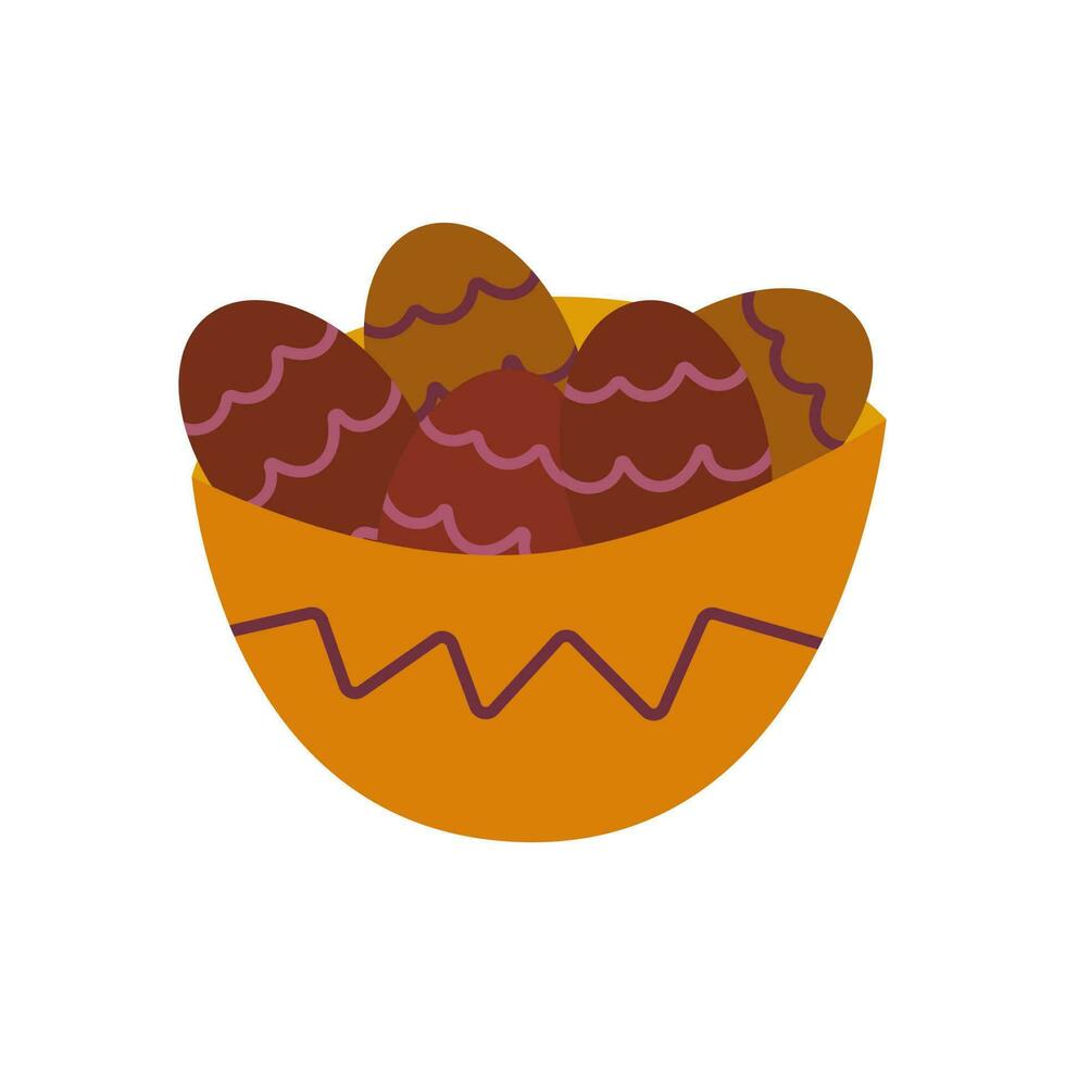 Bowl of chocolate cookies. Delicious dessert pastry. Cartoon vector