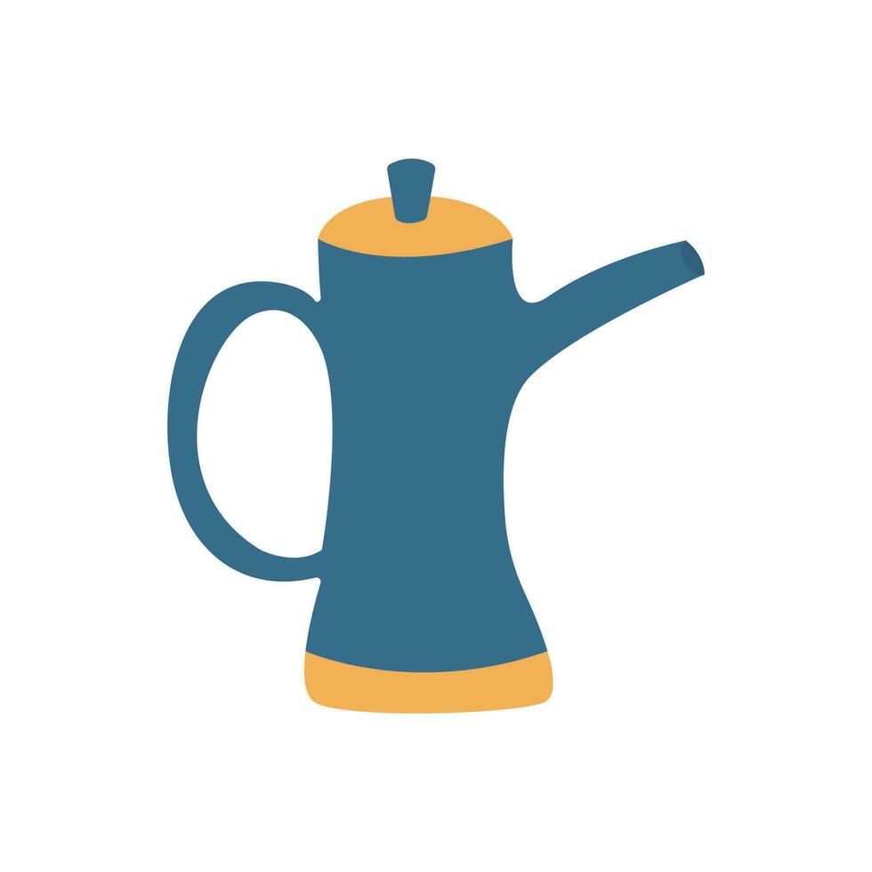 Cute blue teapot with yellow lid. Colorful vector