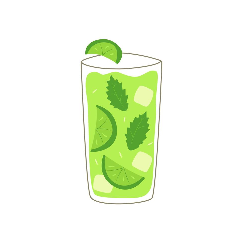 Mojito in a glass with slices of lime, mint vector