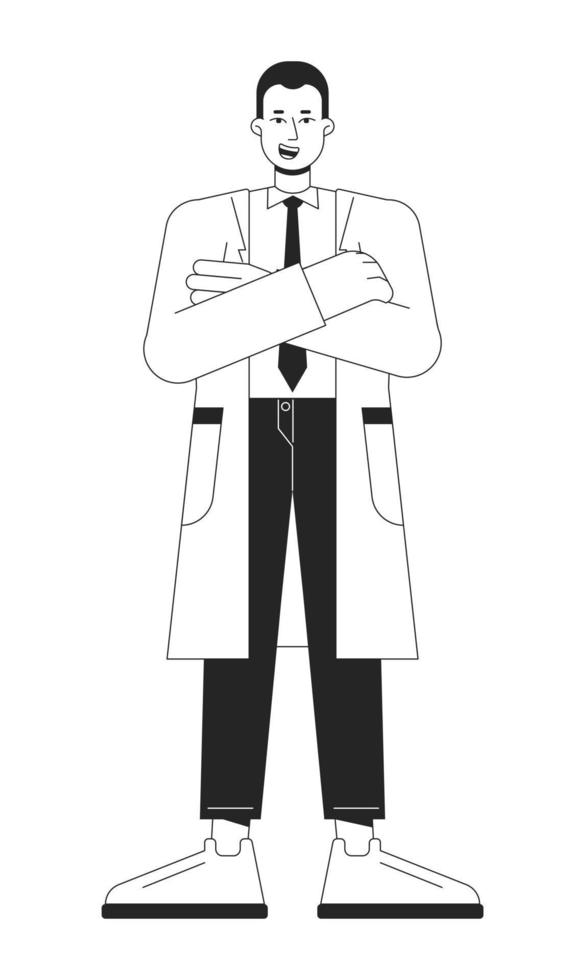 confidente médico en blanco Saco plano línea negro blanco vector personaje. editable aislado contorno lleno cuerpo persona. cuidado de la salud sencillo dibujos animados estilo Mancha ilustración para web gráfico diseño, animación