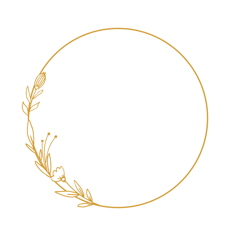 elegante d'oro cerchio floreale confine con mano disegnato le foglie e fiori per nozze invito, grazie voi carta, logo, saluto carta png