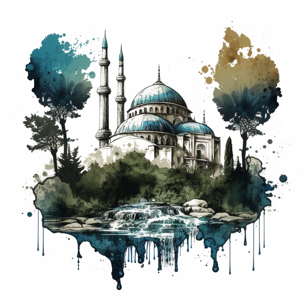 Watercolor painting of a mosque png