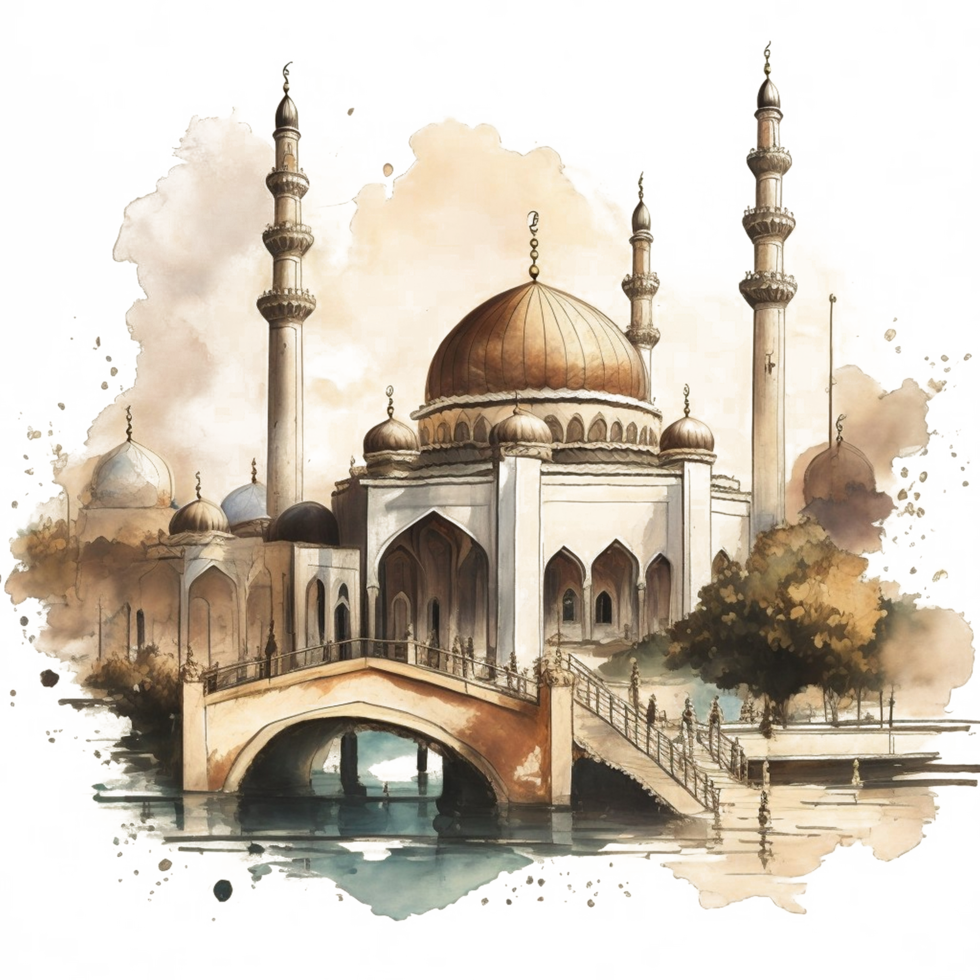 Watercolor painting of a mosque png