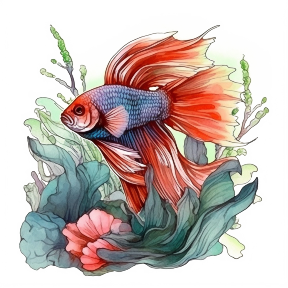 Watercolor painting of betta fish png