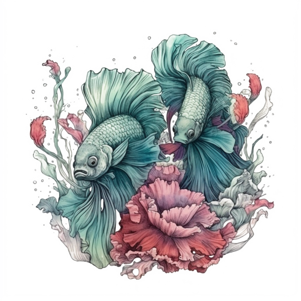 Watercolor painting of betta fish png