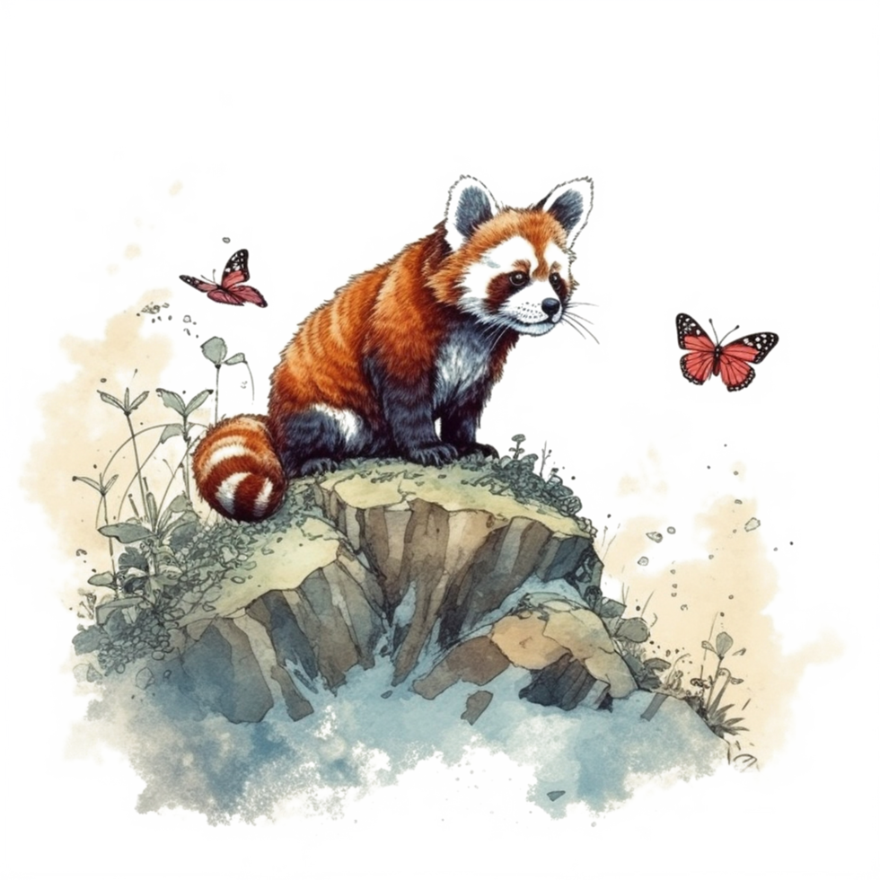 Watercolor painting of a red panda png