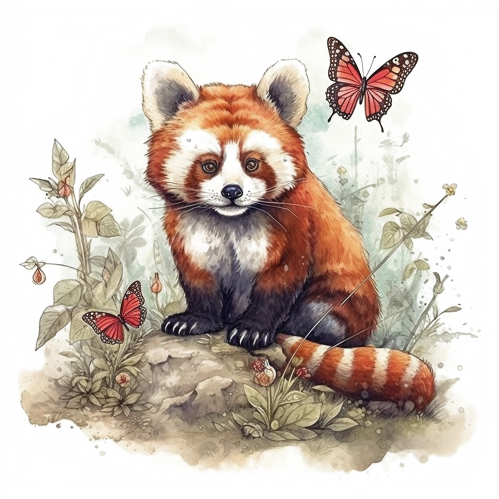 Watercolor painting of a red panda png