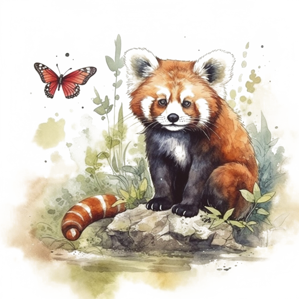 Watercolor painting of a red panda png