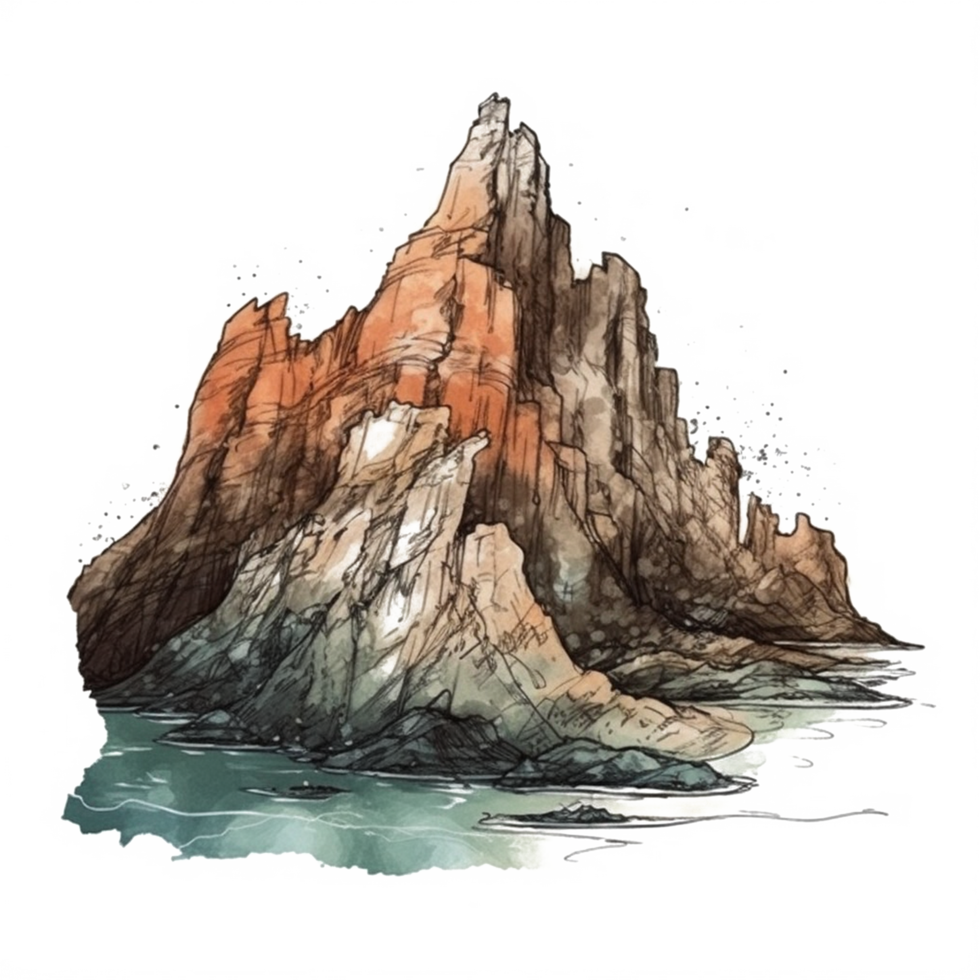 Watercolor painting of mountains png