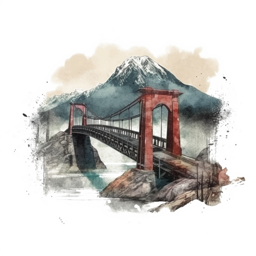 Watercolor painting of mountains png