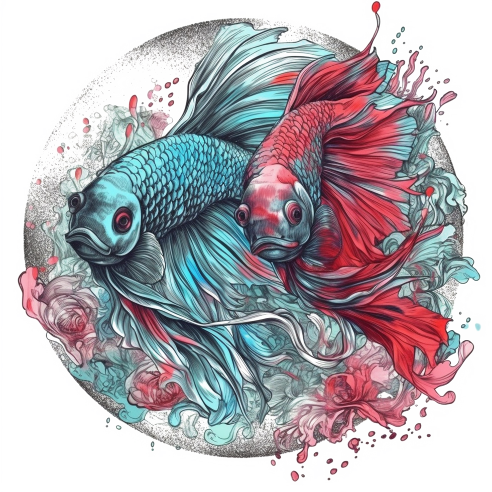 Aquarell Gemälde von Betta Fisch png