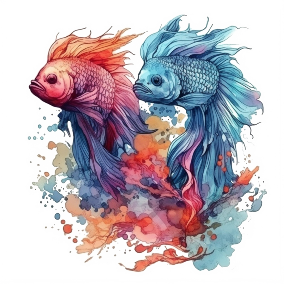 Watercolor painting of betta fish png