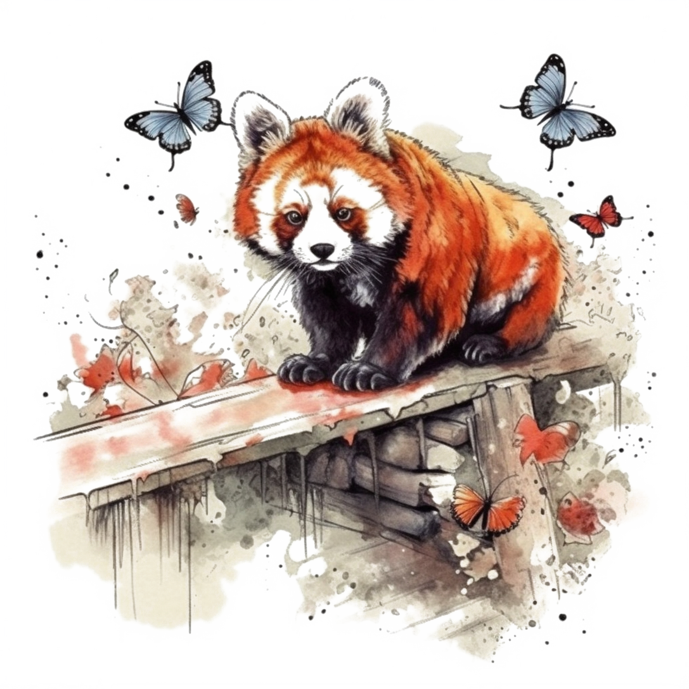Watercolor painting of a red panda png