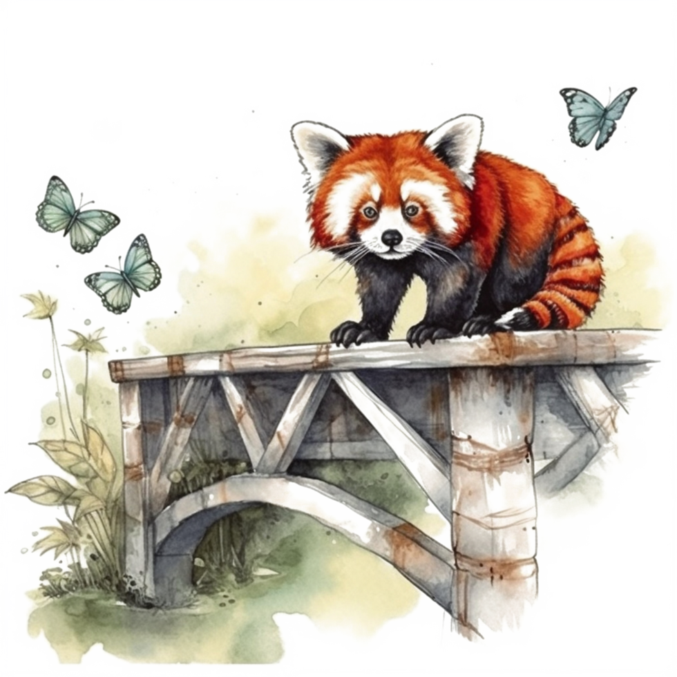 Watercolor painting of a red panda png