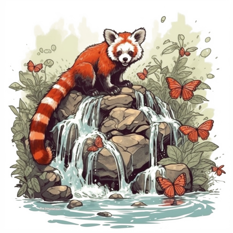 Watercolor painting of a red panda png