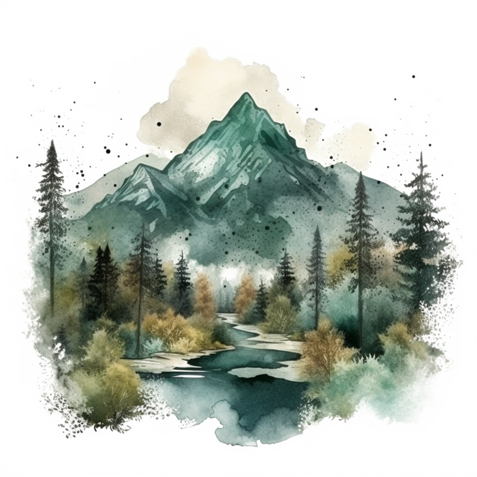 Watercolor painting of mountains png