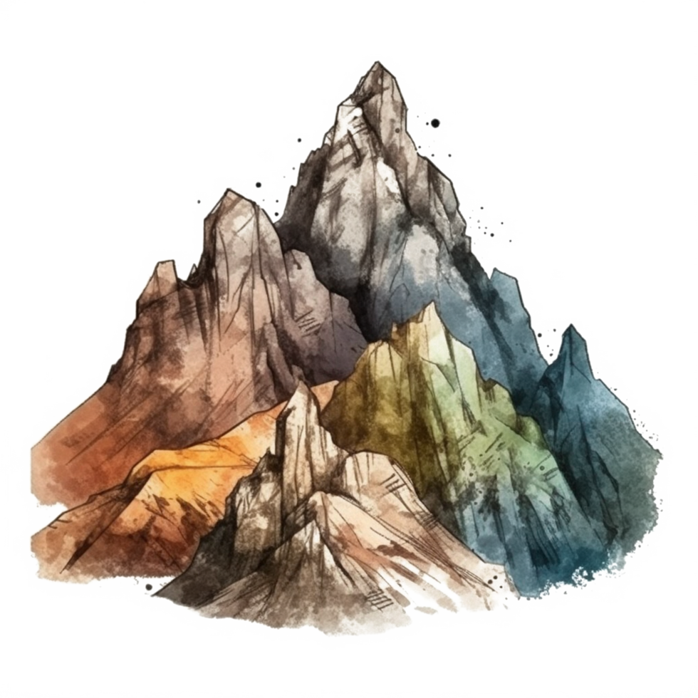 Watercolor painting of mountains png