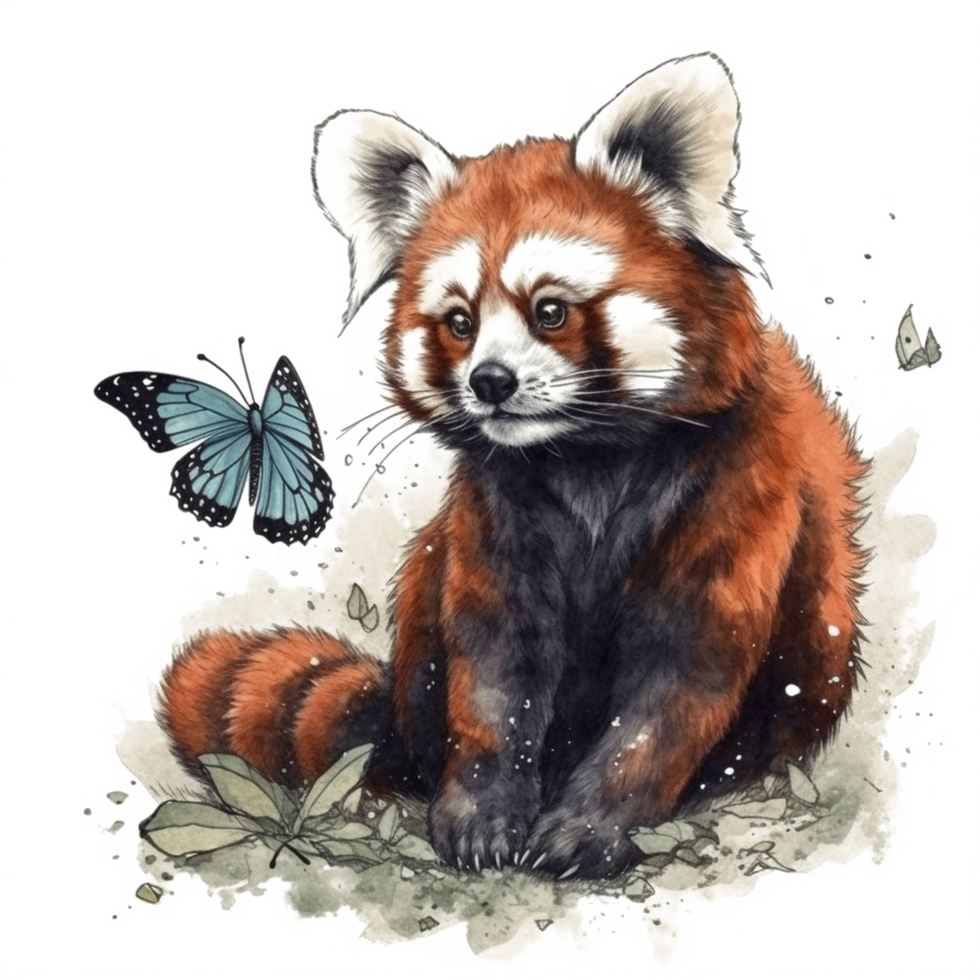 Watercolor painting of a red panda png