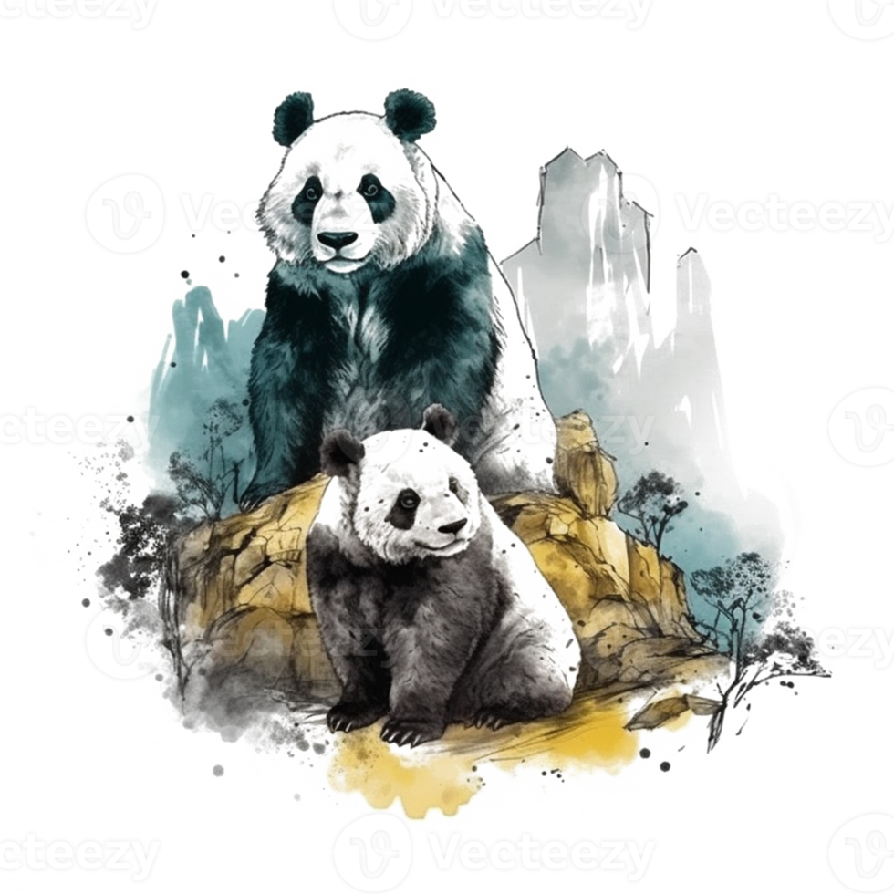 Watercolor painting of Cute Panda png