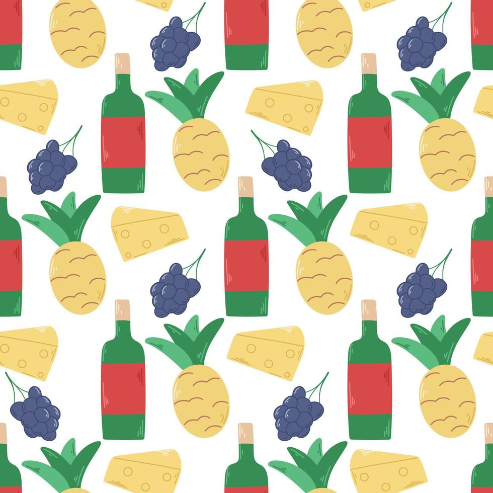 Fruit, cheese and wine seamless pattern vector