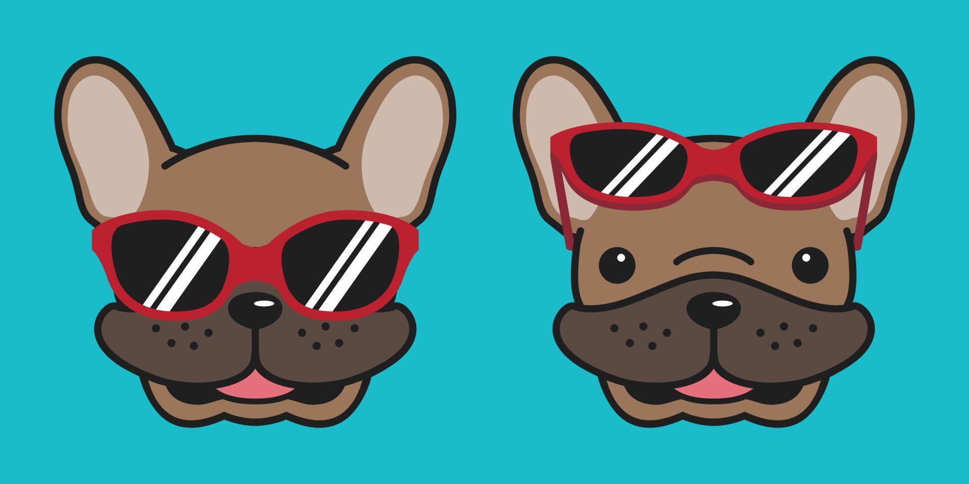 perro vector francés buldog icono sonrisa Gafas de sol ilustración personaje dibujos animados marrón