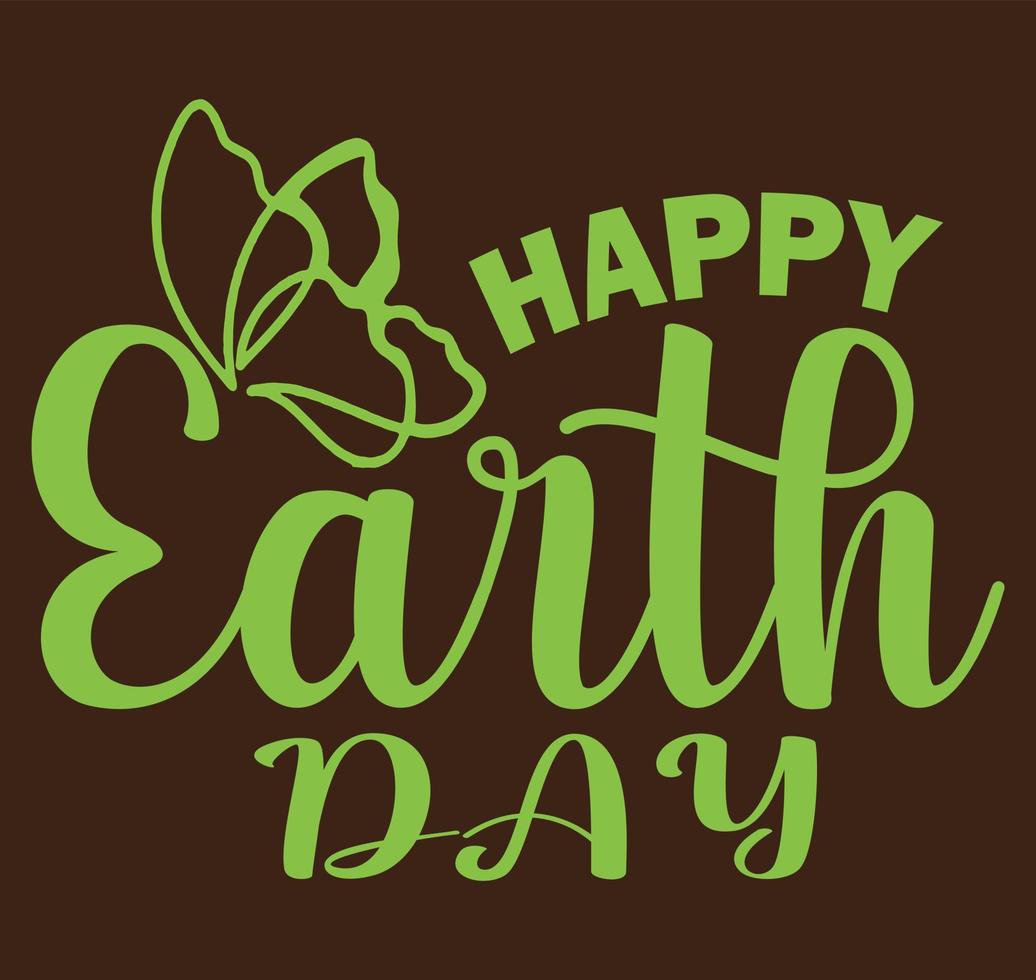 happy earth day text with butterfly in green vector illustration