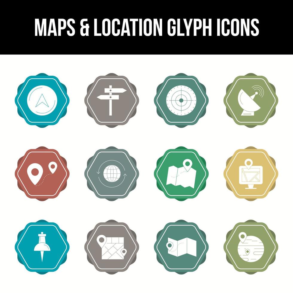 único mapas y ubicación glifo icono conjunto vector