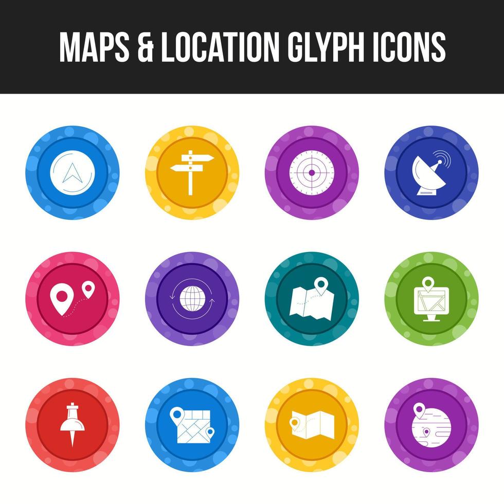 único mapas y ubicación glifo icono conjunto vector