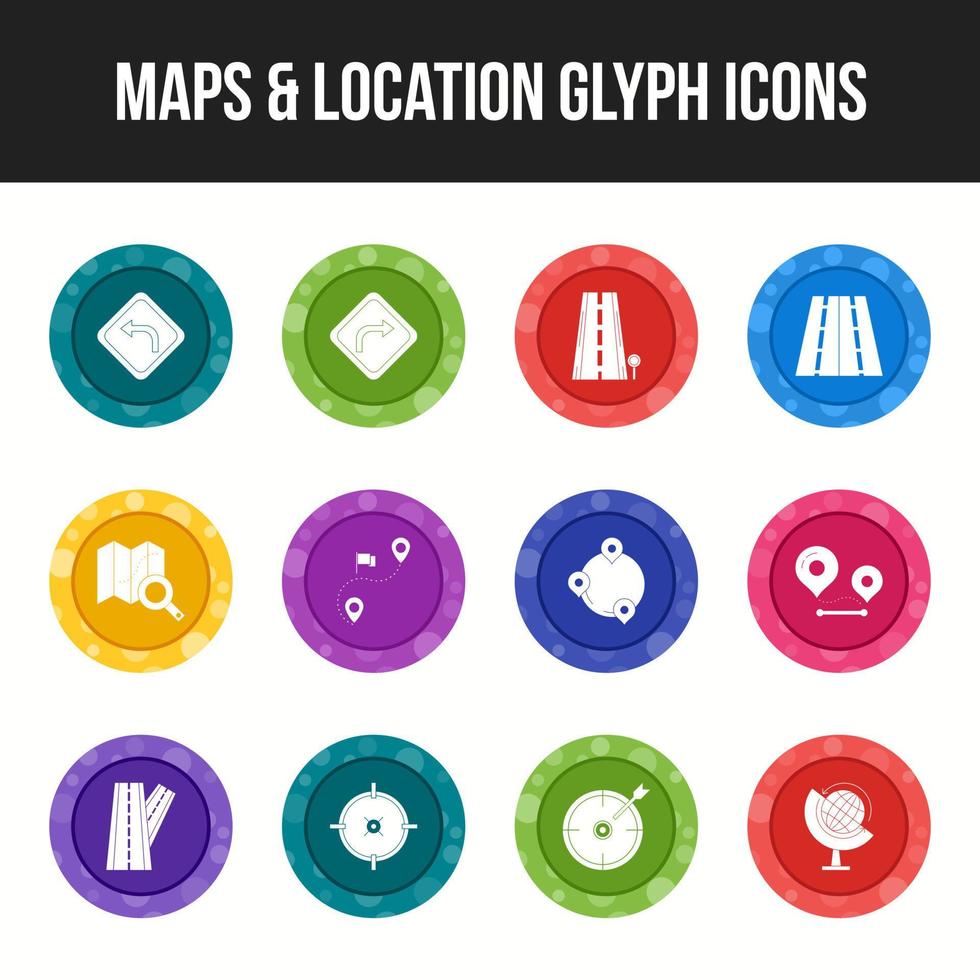 único mapas y ubicación glifo icono conjunto vector